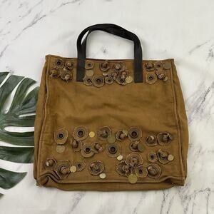 Chan Luu Vintage Y2k Embellished Tote Bag Purse Brown Gold Canvas Large